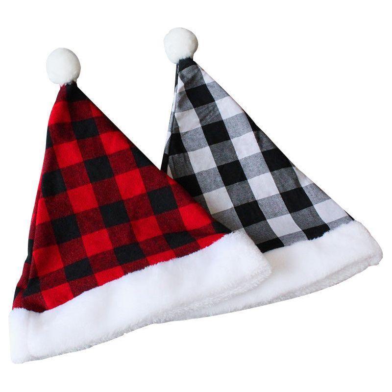 2 Pack Plaid Santa Hats for Adults, Buffalo Check Christmas Hats with White Fur Trim - Magdasmall