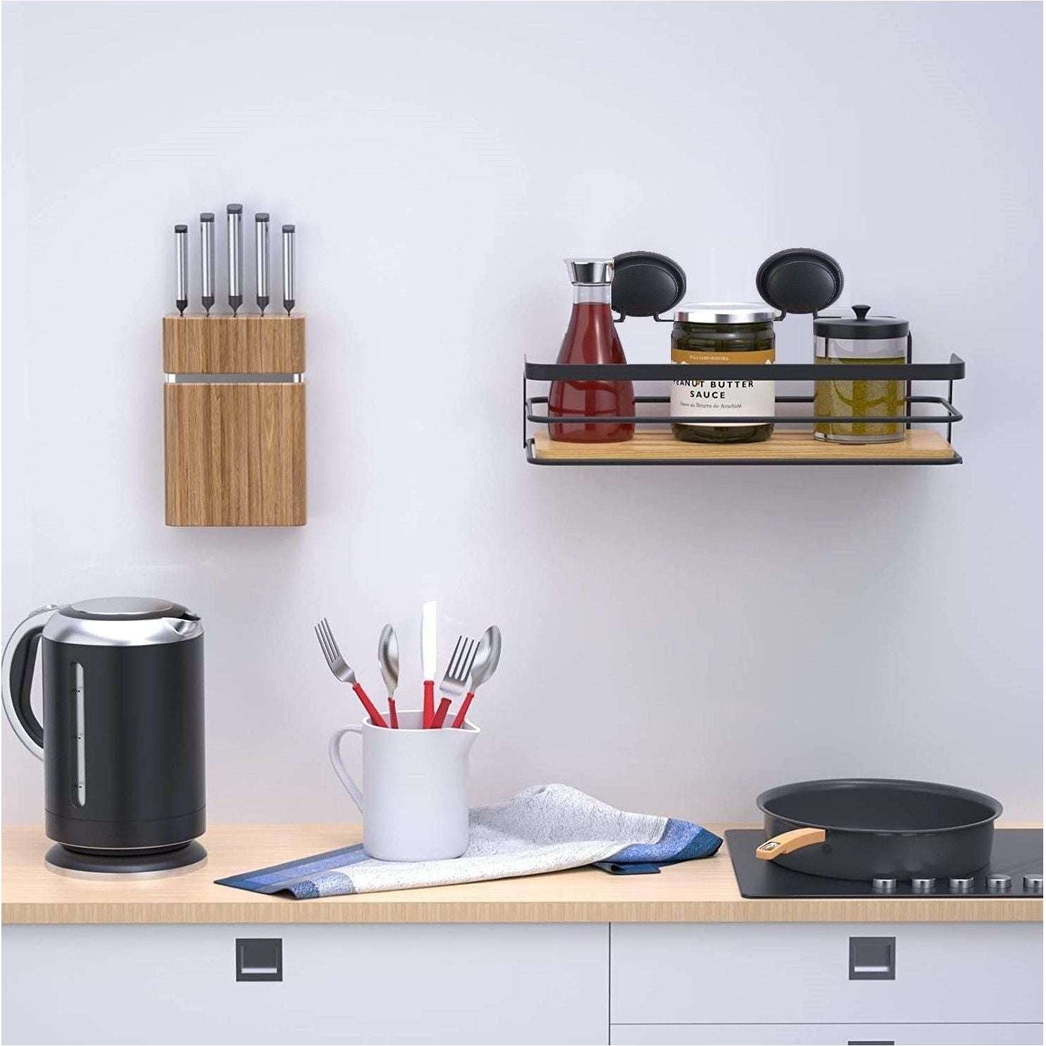 2 Pack Rectangular Bamboo Corner Shower Caddy Shelf Basket Rack with Premium Vacuum Suction Cup No-Drilling for Bathroom and Kitchen - Magdasmall