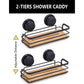 2 Pack Rectangular Bamboo Corner Shower Caddy Shelf Basket Rack with Premium Vacuum Suction Cup No-Drilling for Bathroom and Kitchen - Magdasmall