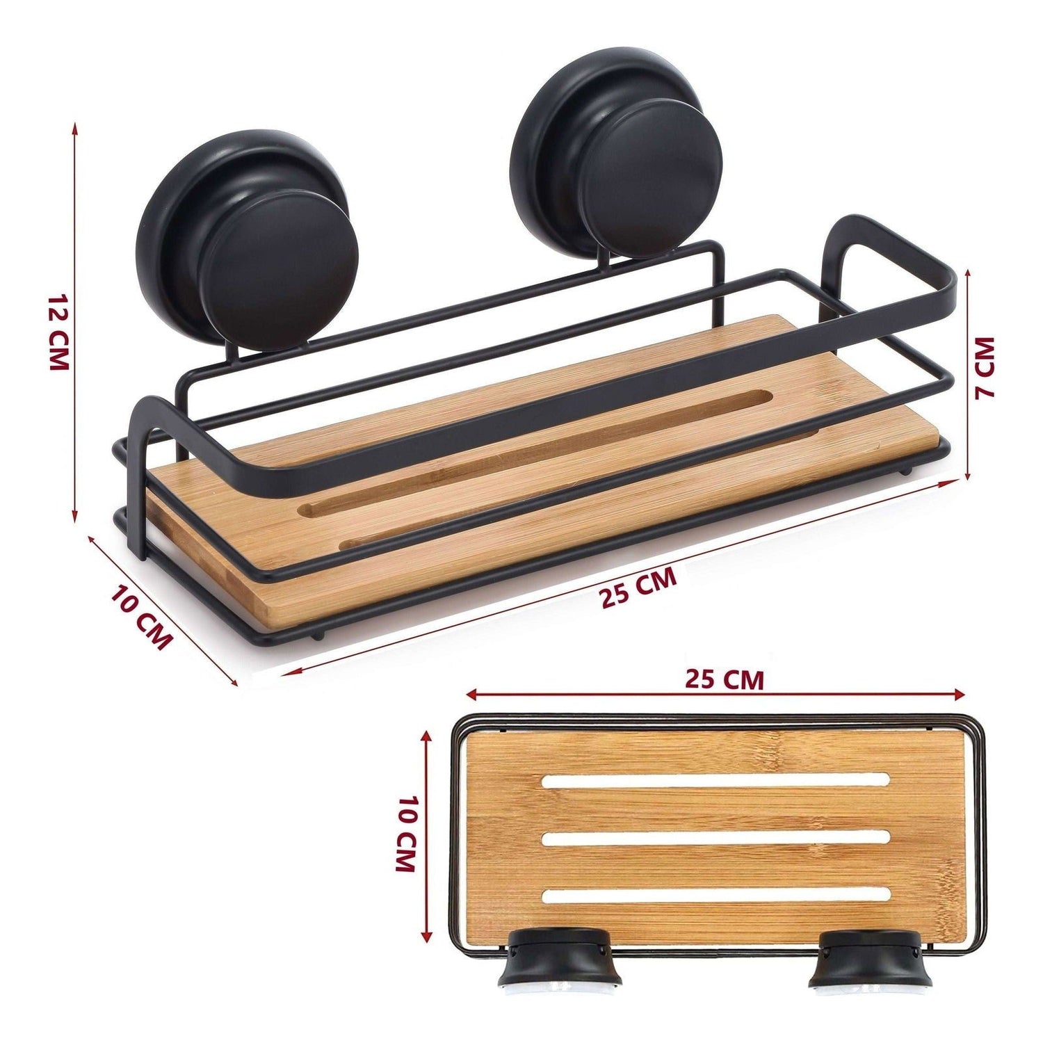 2 Pack Rectangular Bamboo Corner Shower Caddy Shelf Basket Rack with Premium Vacuum Suction Cup No-Drilling for Bathroom and Kitchen - Magdasmall