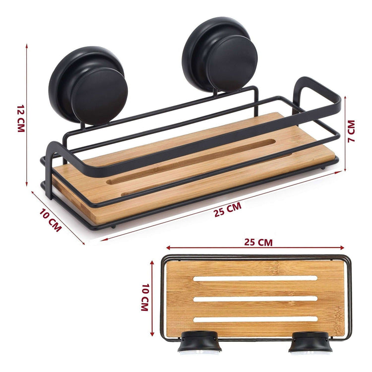 2 Pack Rectangular Bamboo Corner Shower Caddy Shelf Basket Rack with Premium Vacuum Suction Cup No-Drilling for Bathroom and Kitchen - Magdasmall