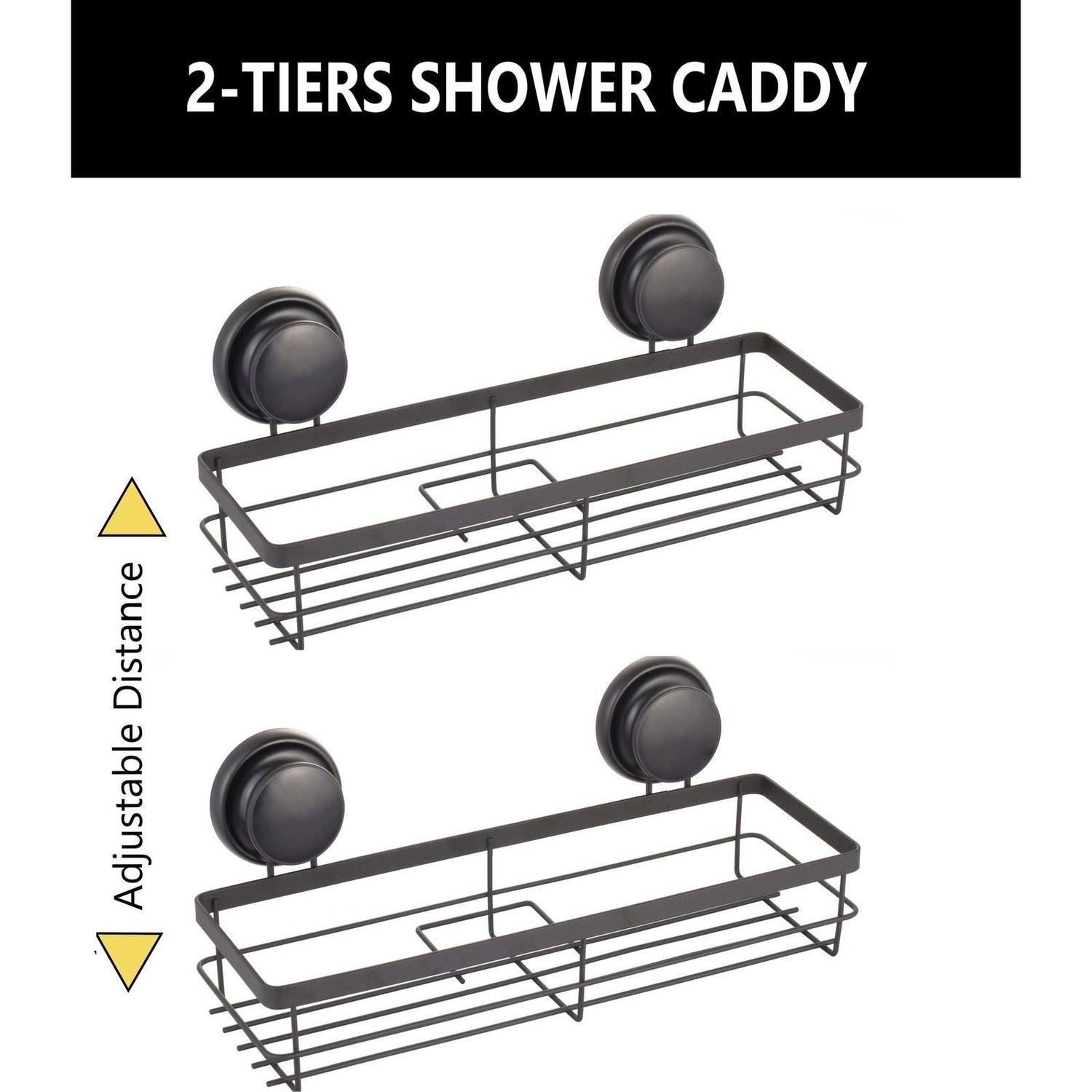 2 Pack Rectangular Corner Shower Caddy Shelf Basket Rack with Premium Vacuum Suction Cup No-Drilling for Bathroom and Kitchen - Magdasmall