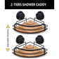 2 Pack Round Bamboo Corner Shower Caddy Shelf Basket Rack with Premium Vacuum Suction Cup No-Drilling for Bathroom and Kitchen - Magdasmall