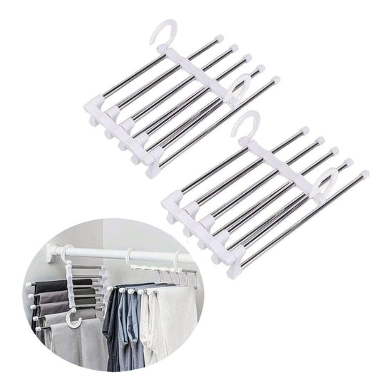 2 Pack Stainless Steel Adjustable 5 in 1 Pants Hangers Non-Slip Space Saving for Home Storage - Magdasmall