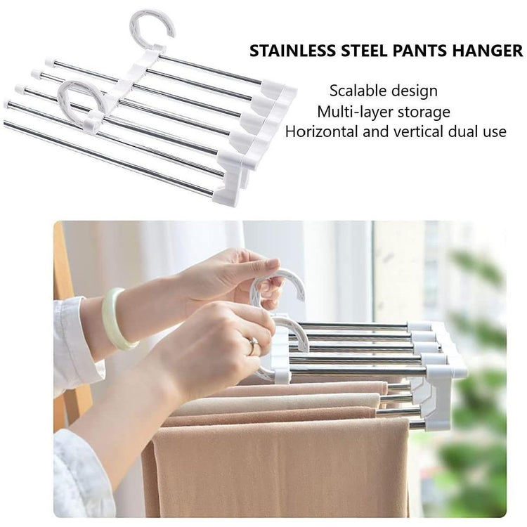 2 Pack Stainless Steel Adjustable 5 in 1 Pants Hangers Non-Slip Space Saving for Home Storage - Magdasmall