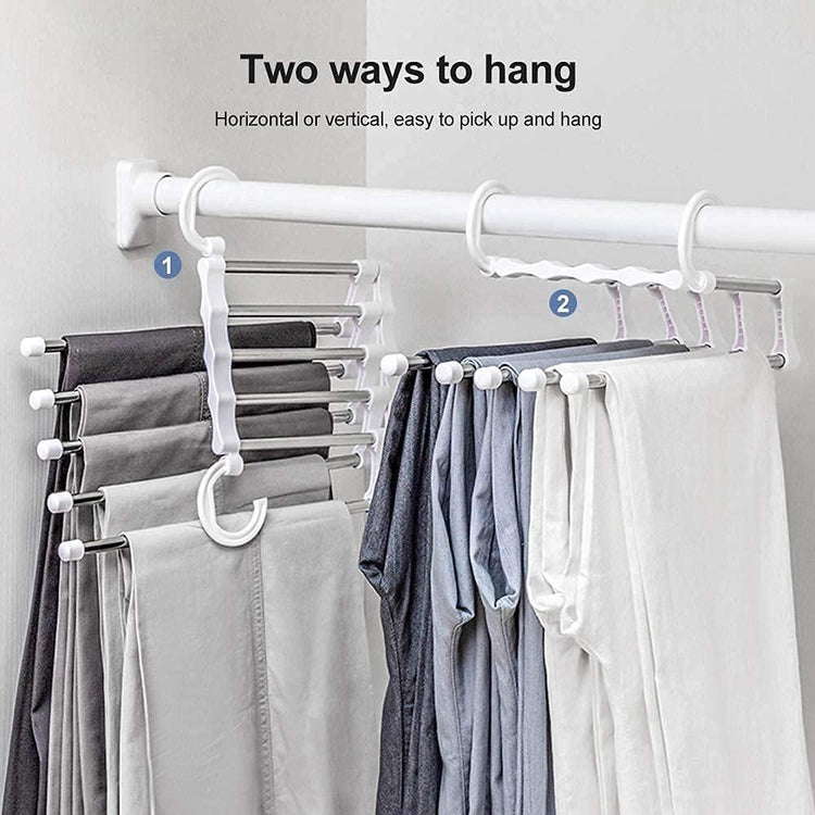 2 Pack Stainless Steel Adjustable 5 in 1 Pants Hangers Non-Slip Space Saving for Home Storage - Magdasmall