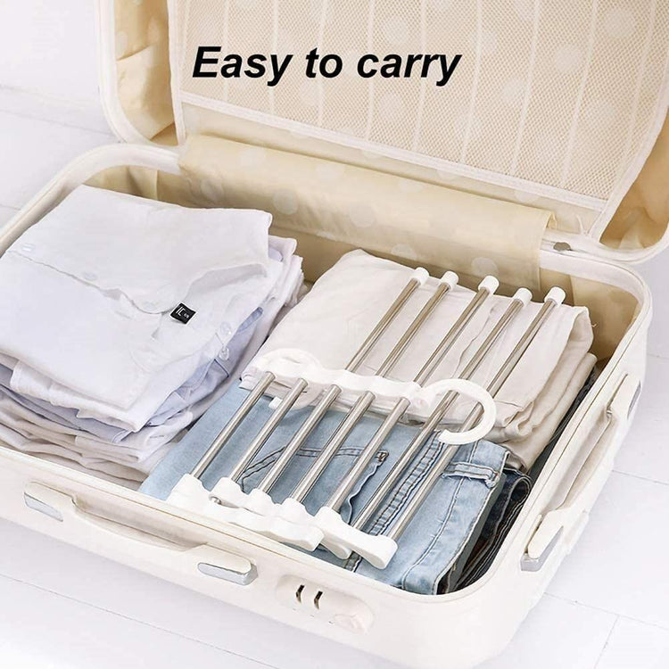 2 Pack Stainless Steel Adjustable 5 in 1 Pants Hangers Non-Slip Space Saving for Home Storage - Magdasmall