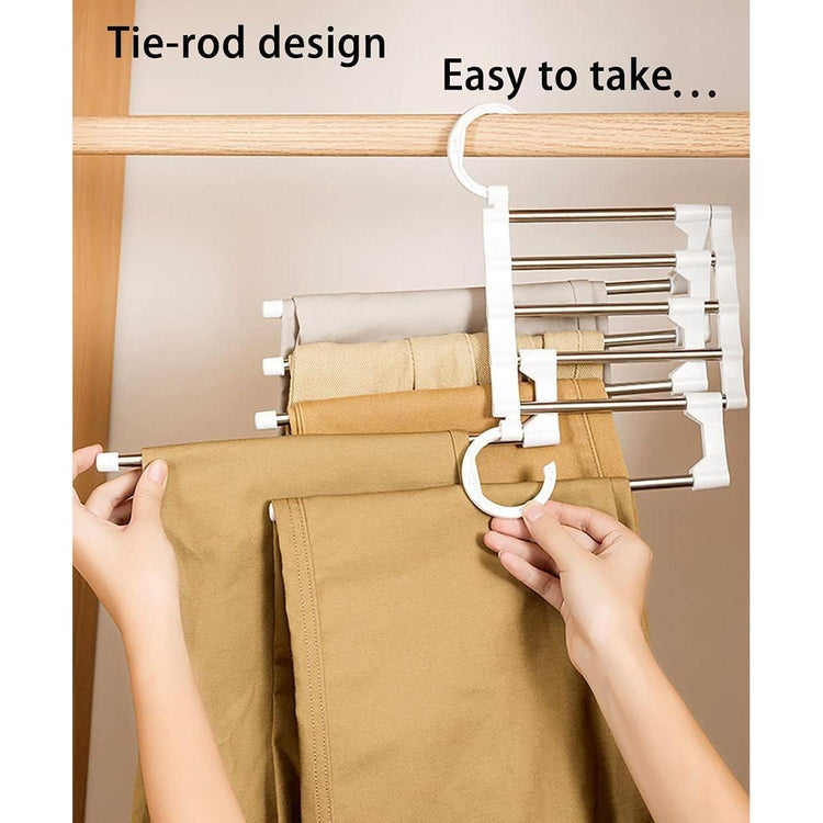 2 Pack Stainless Steel Adjustable 5 in 1 Pants Hangers Non-Slip Space Saving for Home Storage - Magdasmall