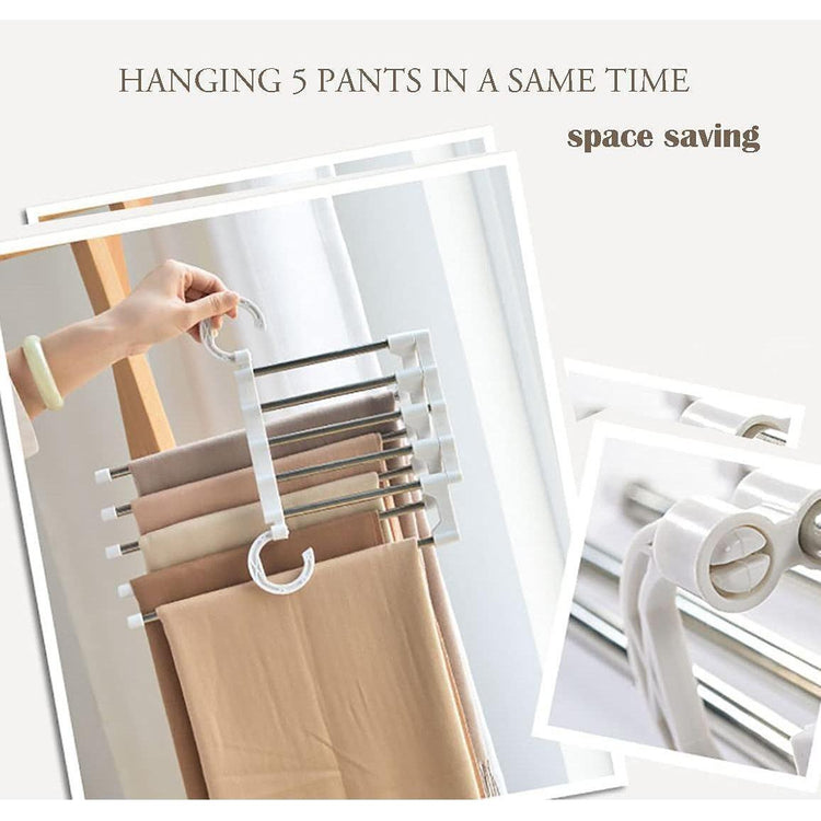 2 Pack Stainless Steel Adjustable 5 in 1 Pants Hangers Non-Slip Space Saving for Home Storage - Magdasmall