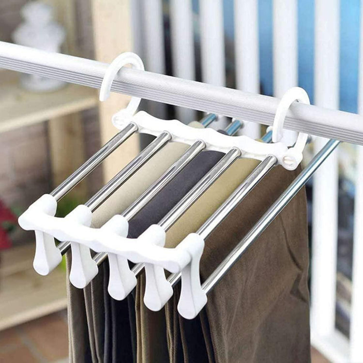 2 Pack Stainless Steel Adjustable 5 in 1 Pants Hangers Non-Slip Space Saving for Home Storage - Magdasmall