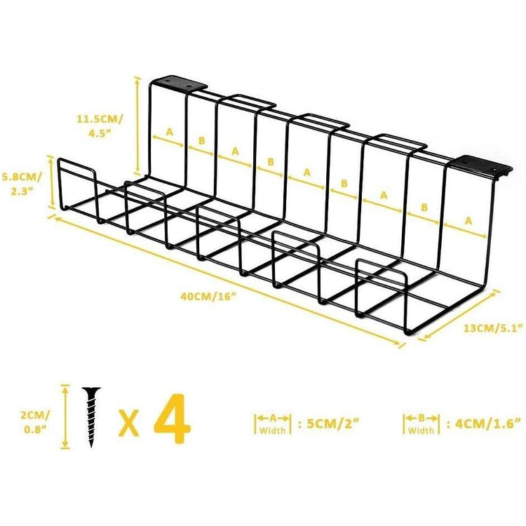 2 Pack Under Desk Cable Management Tray, Black - Magdasmall