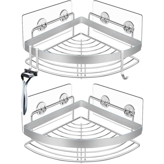 2 Pack Wall Mounted Adhesive Stainless Steel with Hooks Bathroom Shelf Storage Organizer - Magdasmall