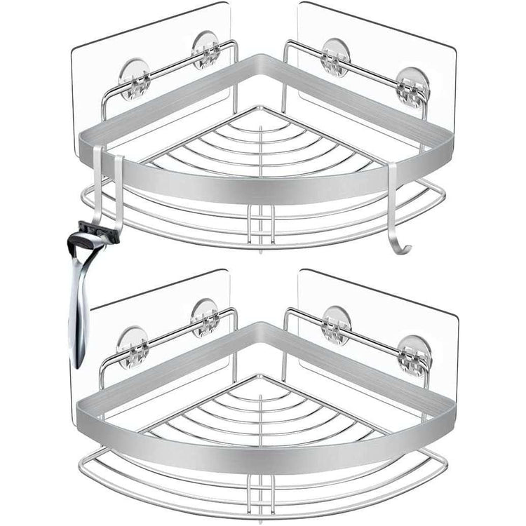 2 Pack Wall Mounted Adhesive Stainless Steel with Hooks Bathroom Shelf Storage Organizer - Magdasmall