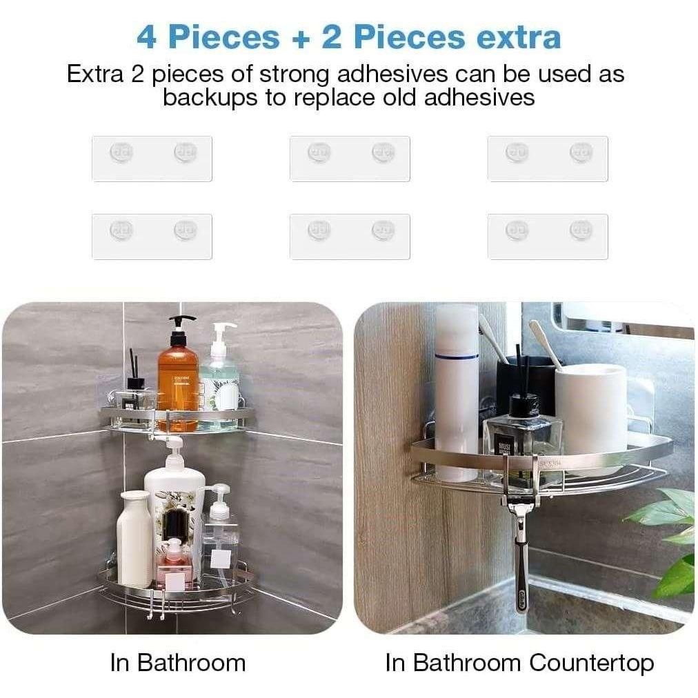 2 Pack Wall Mounted Adhesive Stainless Steel with Hooks Bathroom Shelf Storage Organizer - Magdasmall