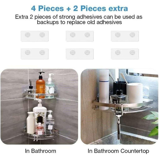 2 Pack Wall Mounted Adhesive Stainless Steel with Hooks Bathroom Shelf Storage Organizer - Magdasmall