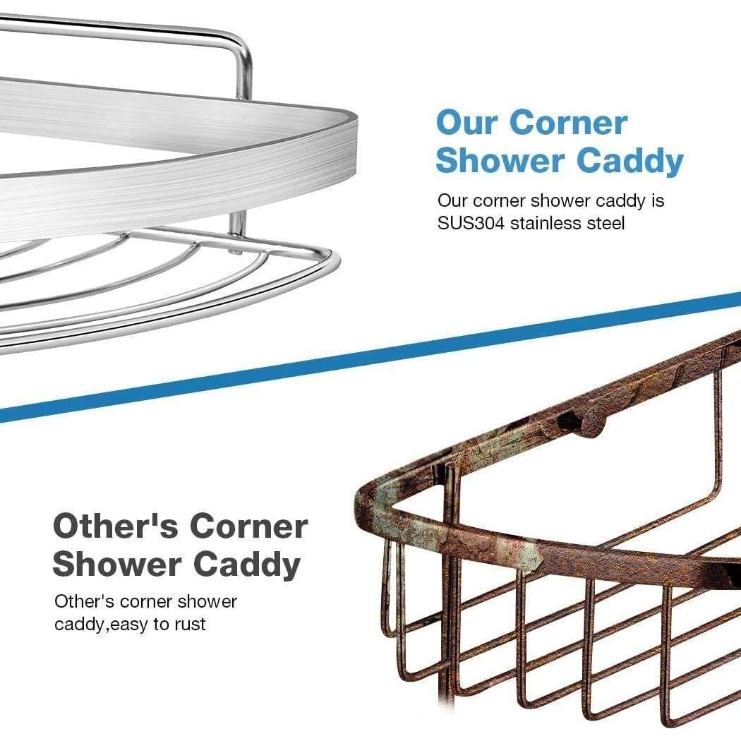 2 Pack Wall Mounted Adhesive Stainless Steel with Hooks Bathroom Shelf Storage Organizer - Magdasmall