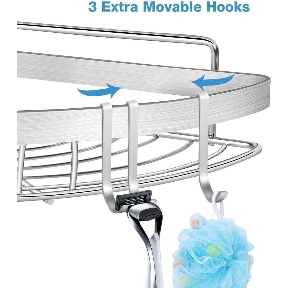 2 Pack Wall Mounted Adhesive Stainless Steel with Hooks Bathroom Shelf Storage Organizer - Magdasmall