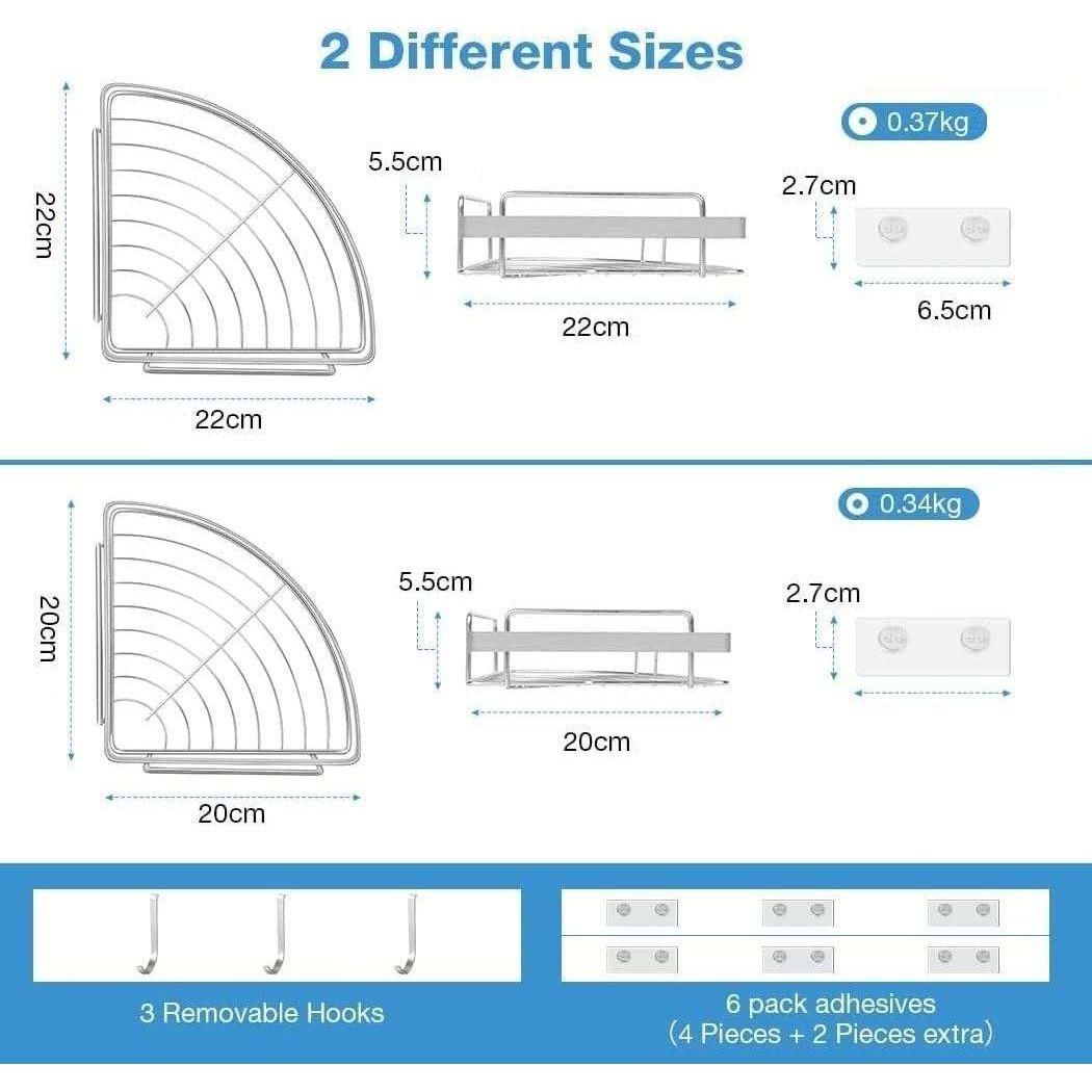 2 Pack Wall Mounted Adhesive Stainless Steel with Hooks Bathroom Shelf Storage Organizer - Magdasmall