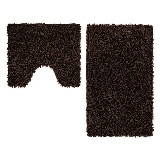2 Pce Shaggy Toggle 100% Cotton Bath Mat Set Chocolate - Magdasmall