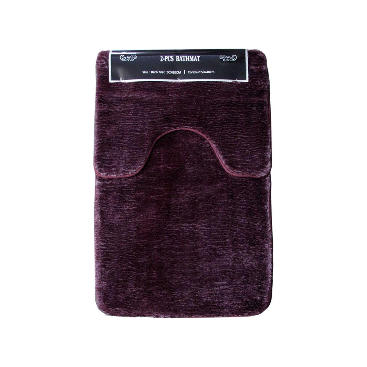 2 Pce Sorrento Plush Quality Non-slip Rubber Back Bath Mat Set Plum - Magdasmall