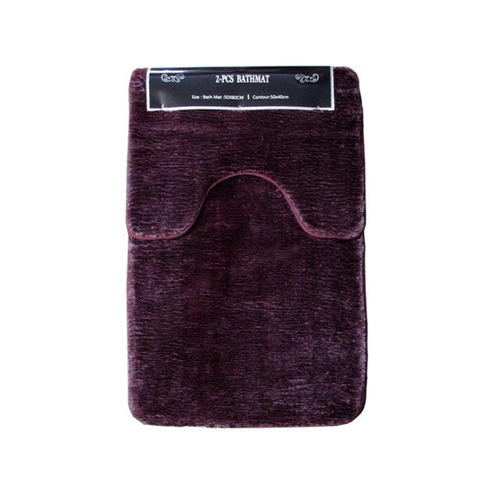 2 Pce Sorrento Plush Quality Non-slip Rubber Back Bath Mat Set Plum - Magdasmall