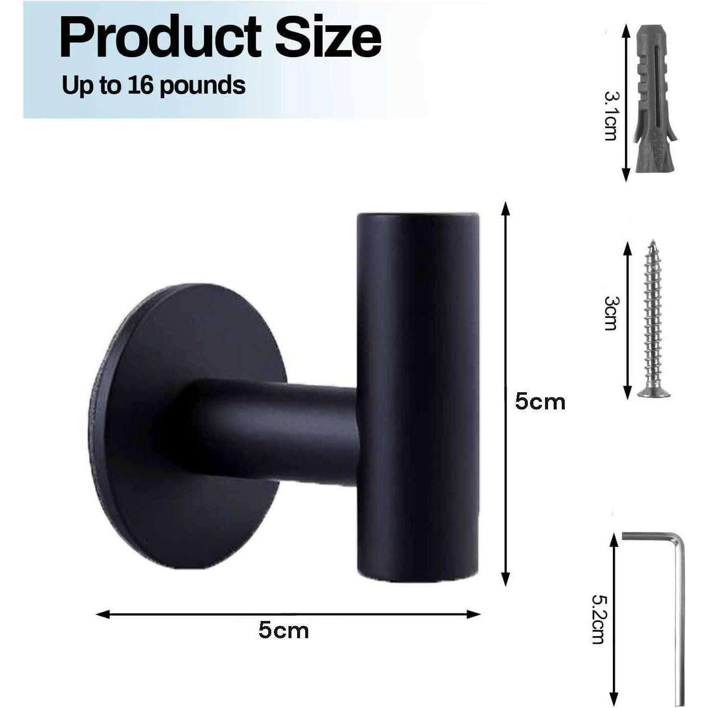 2 Pcs Wall Mount Self Adhesive Bathroom Towel Hooks Holder Cloth Hanger Hook Door Hanger Black - Magdasmall