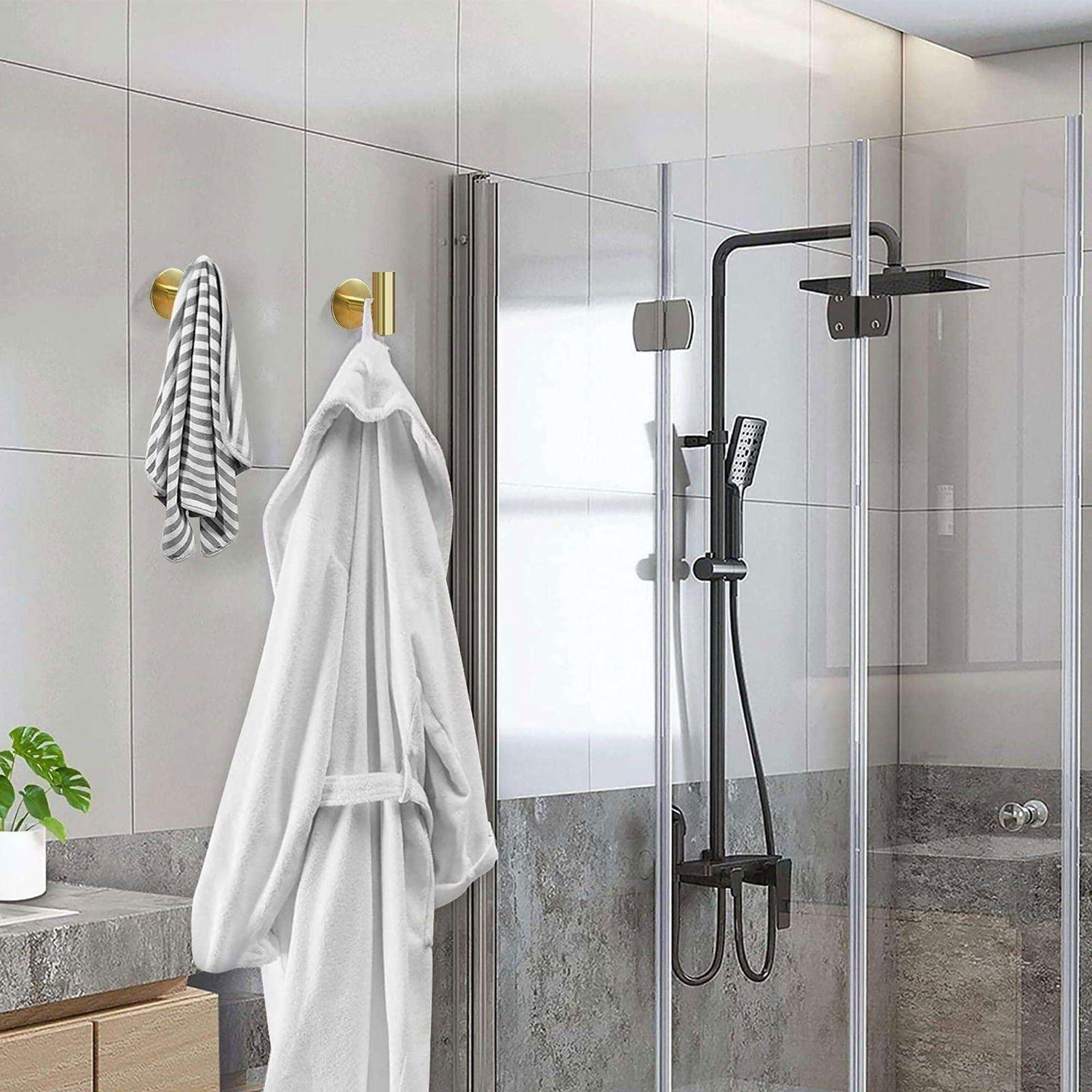 2 Pcs Wall Mount Self Adhesive Bathroom Towel Hooks Holder Cloth Hanger Hook Door Hanger Gold - Magdasmall