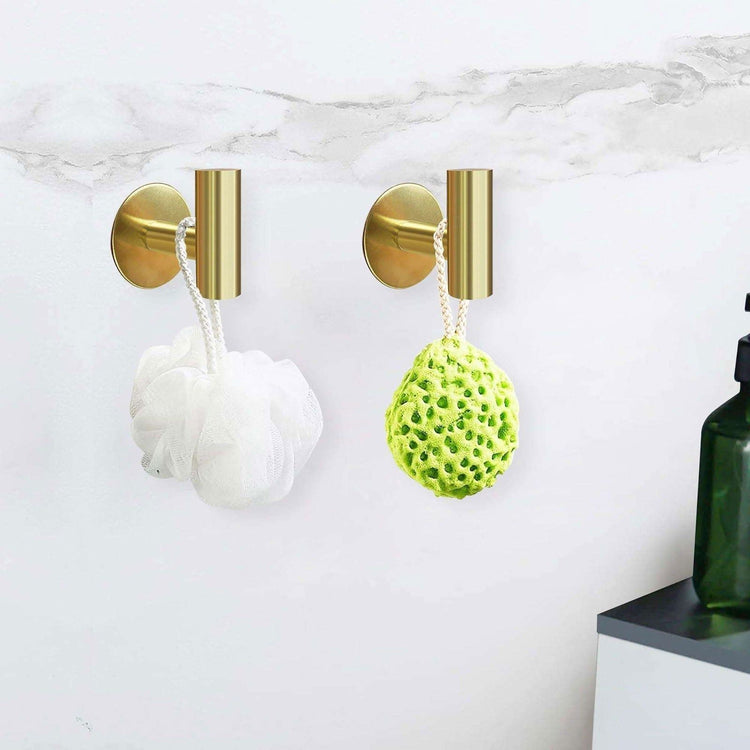 2 Pcs Wall Mount Self Adhesive Bathroom Towel Hooks Holder Cloth Hanger Hook Door Hanger Gold - Magdasmall