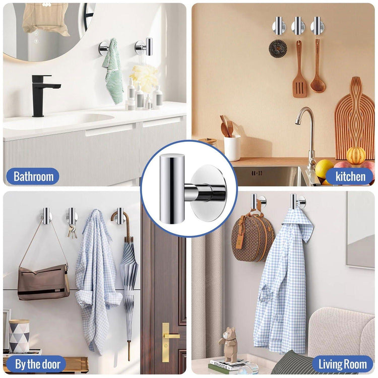 2 Pcs Wall Mount Self Adhesive Bathroom Towel Hooks Holder Cloth Hanger Hook Door Hanger Poliched Chrome - Magdasmall