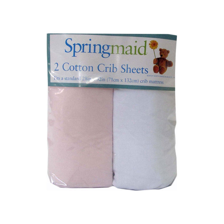 2 Piece of Baby Cot Cotton Fitted Sheet Pink & White - Magdasmall