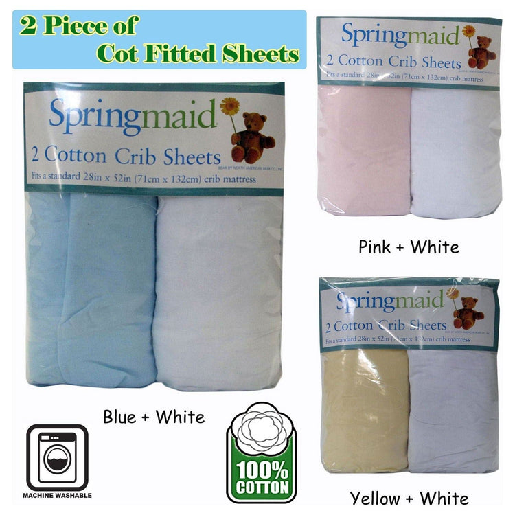 2 Piece of Baby Cot Cotton Fitted Sheet Pink & White - Magdasmall