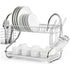 2 Tier Dish Rack with Drain Board for Kitchen Counter and Plated Chrome Dish Dryer Silver 42 x 25,5 x 38 cm - Magdasmall