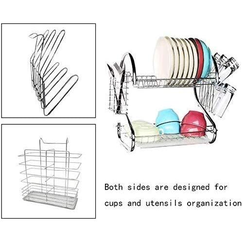 2 Tier Dish Rack with Drain Board for Kitchen Counter and Plated Chrome Dish Dryer Silver 42 x 25,5 x 38 cm - Magdasmall