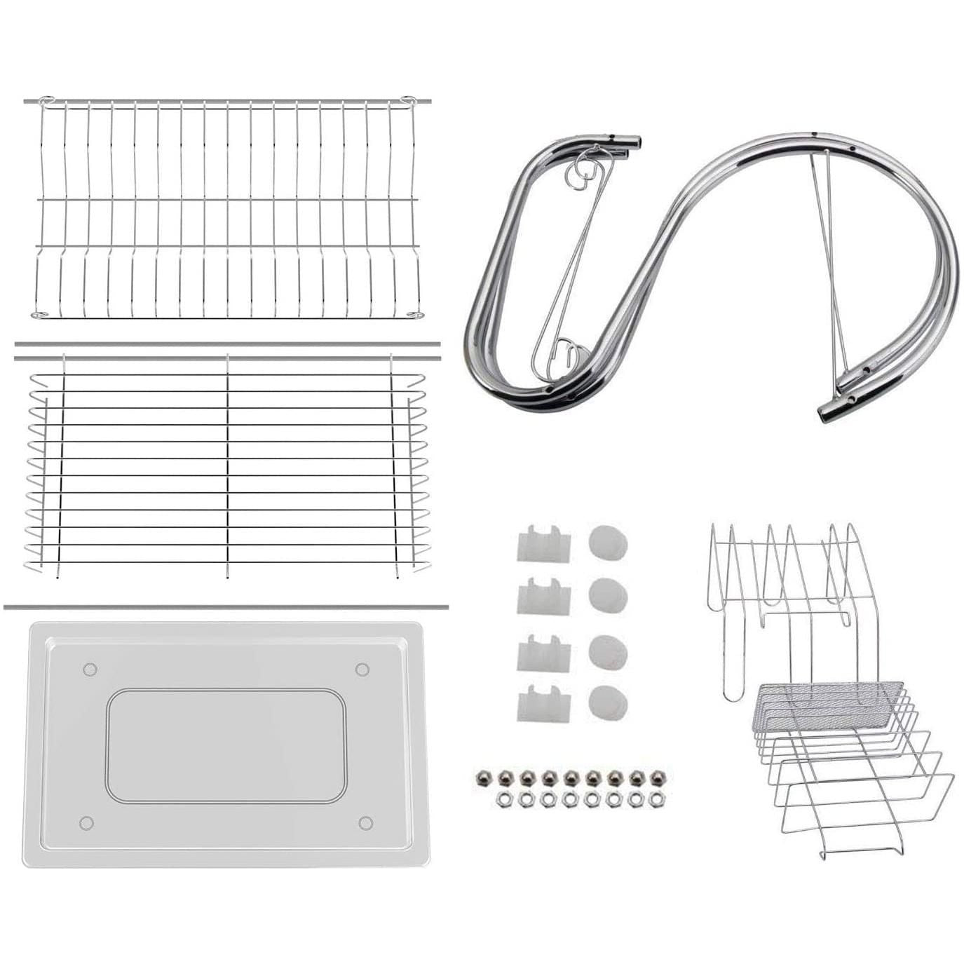 2 Tier Dish Rack with Drain Board for Kitchen Counter and Plated Chrome Dish Dryer Silver 42 x 25,5 x 38 cm - Magdasmall