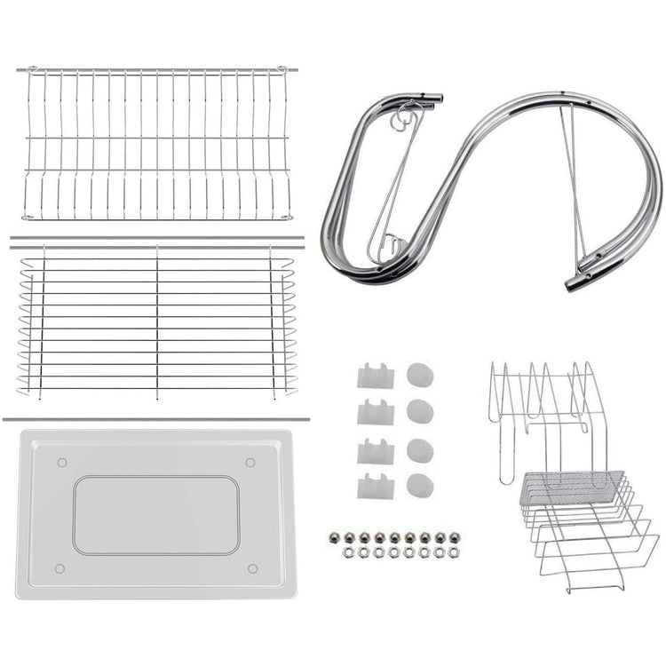 2 Tier Dish Rack with Drain Board for Kitchen Counter and Plated Chrome Dish Dryer Silver 42 x 25,5 x 38 cm - Magdasmall