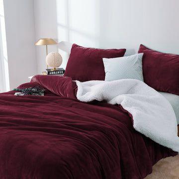 2 in 1 teddy sherpa duvet cover set and blanket king aubergine - Magdasmall