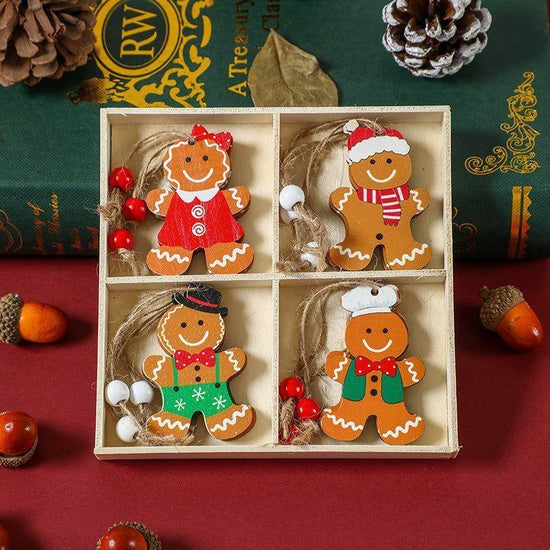 (2 set)Christmas Gingerbread Ornaments Set - Festive Wooden Decorations for Tree, Set of 12 - Magdasmall