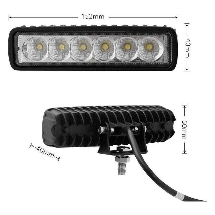 2 x 6inch 18W LED Work Light Bar Driving Lamp Flood Truck Offroad MINING UTE 4WD - Magdasmall