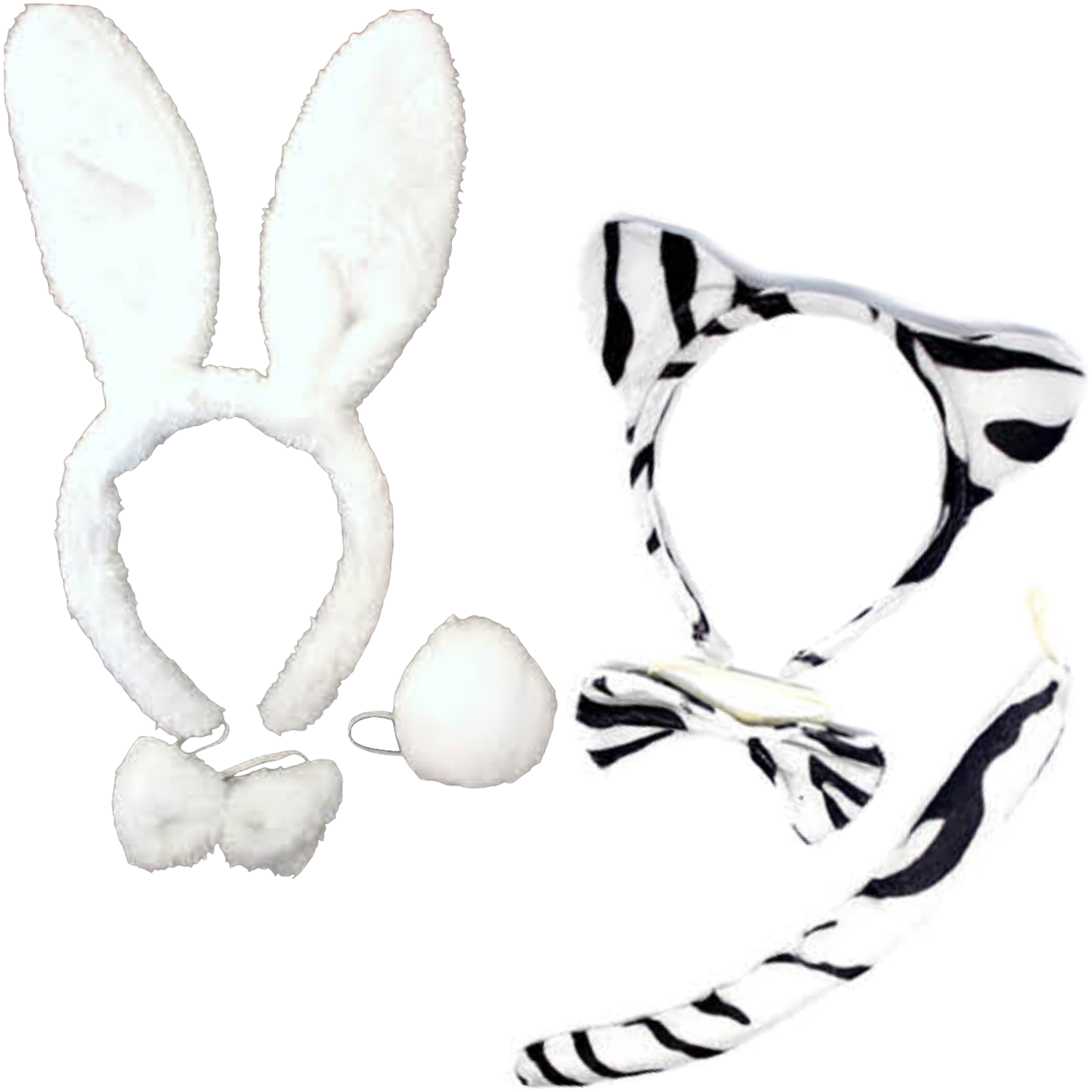 2pc Set Animal Headband w Bow Tail Rabbit + Zebra Ears Costume Halloween Party - Magdasmall