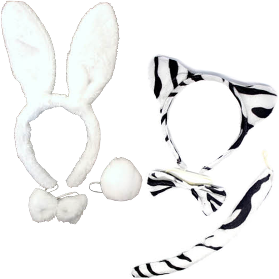 2pc Set Animal Headband w Bow Tail Rabbit + Zebra Ears Costume Halloween Party - Magdasmall