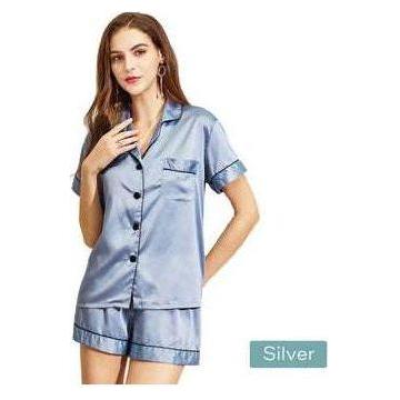 2pc satin short women pajamas set small dusty blue - Magdasmall