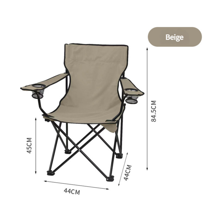 2pcs Cream Portable Folding Camping Chair with Armrests and Cup Holder - Magdasmall