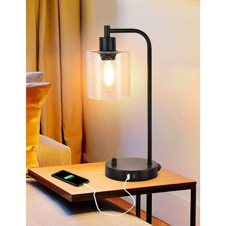 2x Pack Industrial Table Lamp with 2 USB Port for Bedside Nightstand Desk and Living Room Office (Bulb not Included) - Magdasmall