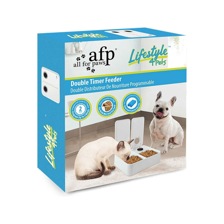 2x300ml Pet Double Timed Feeder - Dog Cat Puppy Kitten Mealtime Food Station - Magdasmall