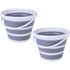 2x 10L Foldable Collapsible Bucket Silicone Hiking/Camping/Fishing - Grey/White - Magdasmall