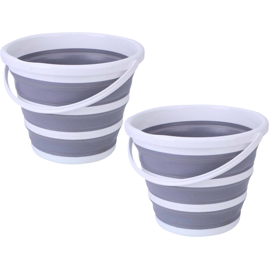 2x 10L Foldable Collapsible Bucket Silicone Hiking/Camping/Fishing - Grey/White - Magdasmall