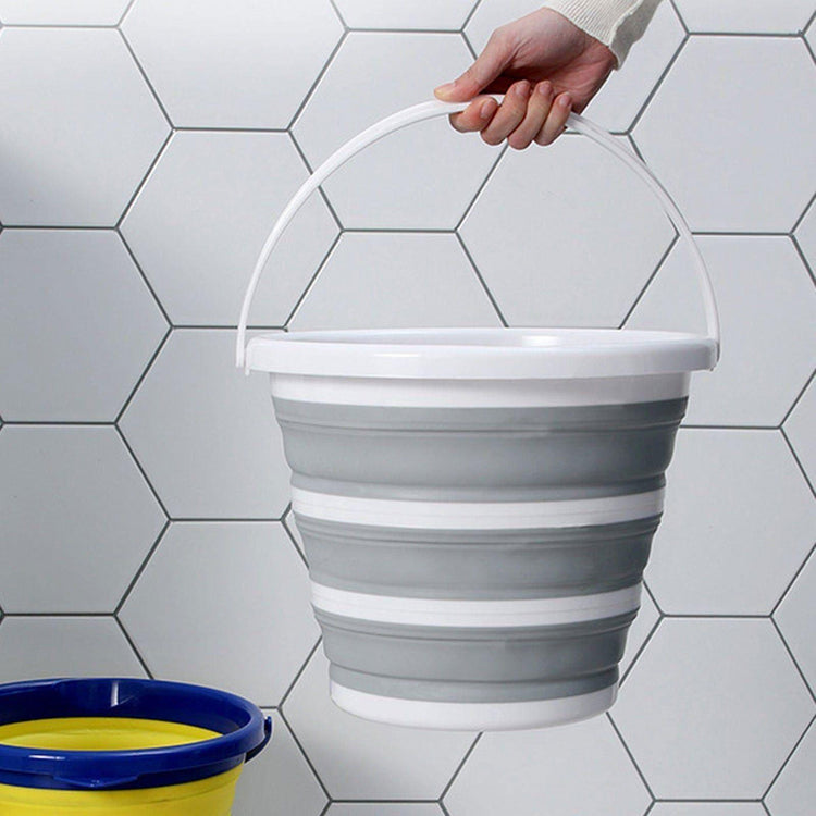 2x 10L Foldable Collapsible Bucket Silicone Hiking/Camping/Fishing - Grey/White - Magdasmall