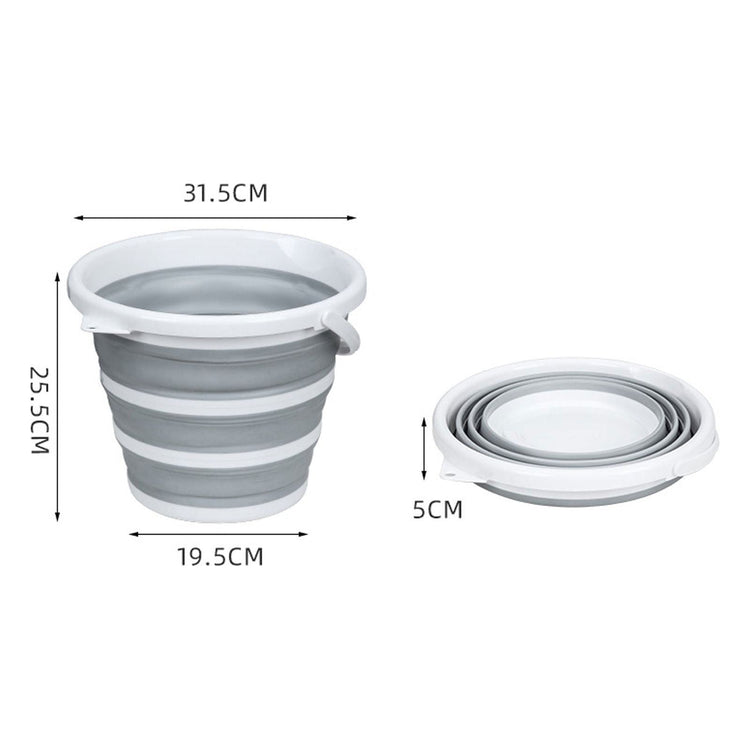 2x 10L Foldable Collapsible Bucket Silicone Hiking/Camping/Fishing - Grey/White - Magdasmall