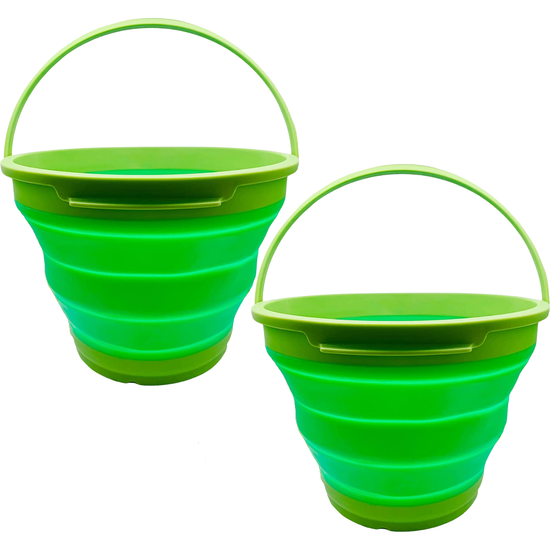 2x 7L Foldable Collapsible Silicone Bucket for Hiking/Camping/Fishing - Green - Magdasmall