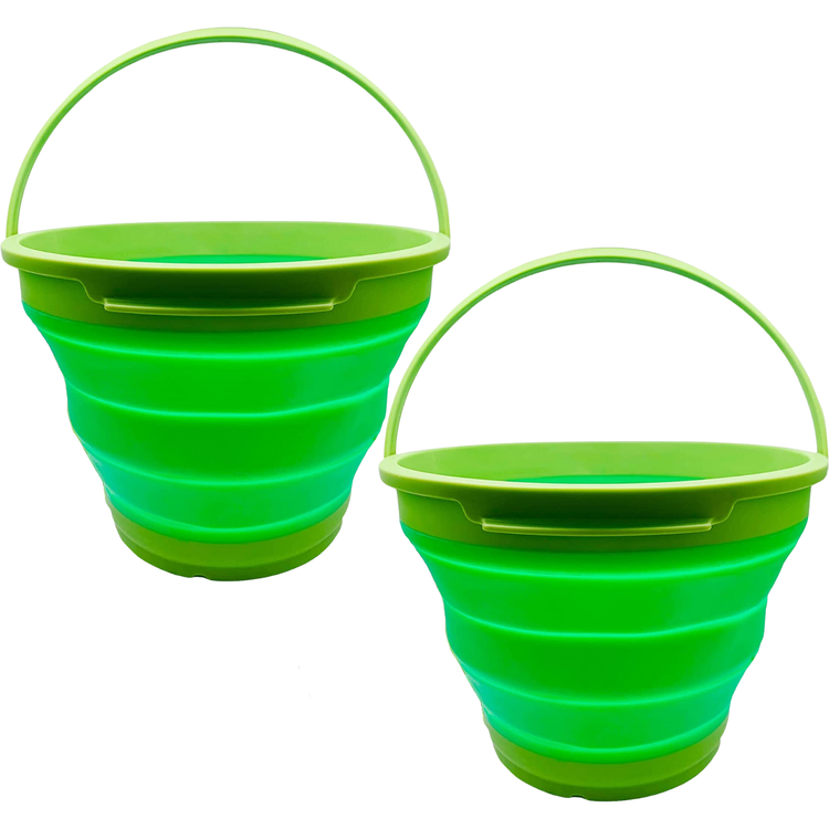 2x 7L Foldable Collapsible Silicone Bucket for Hiking/Camping/Fishing - Green - Magdasmall